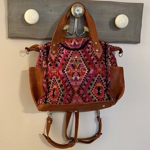 Nena & Co leather Aztec printed medium convertible day bag